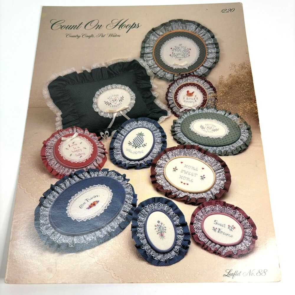 VTG 80's Count On Hoops Cross Stitch Pattern Leaflet Country Crafts Pat Waters